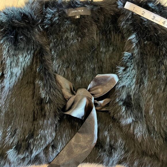 Zara MLS black faux fur bolero jacket with a front tie closure size s - Picture 6 of 8